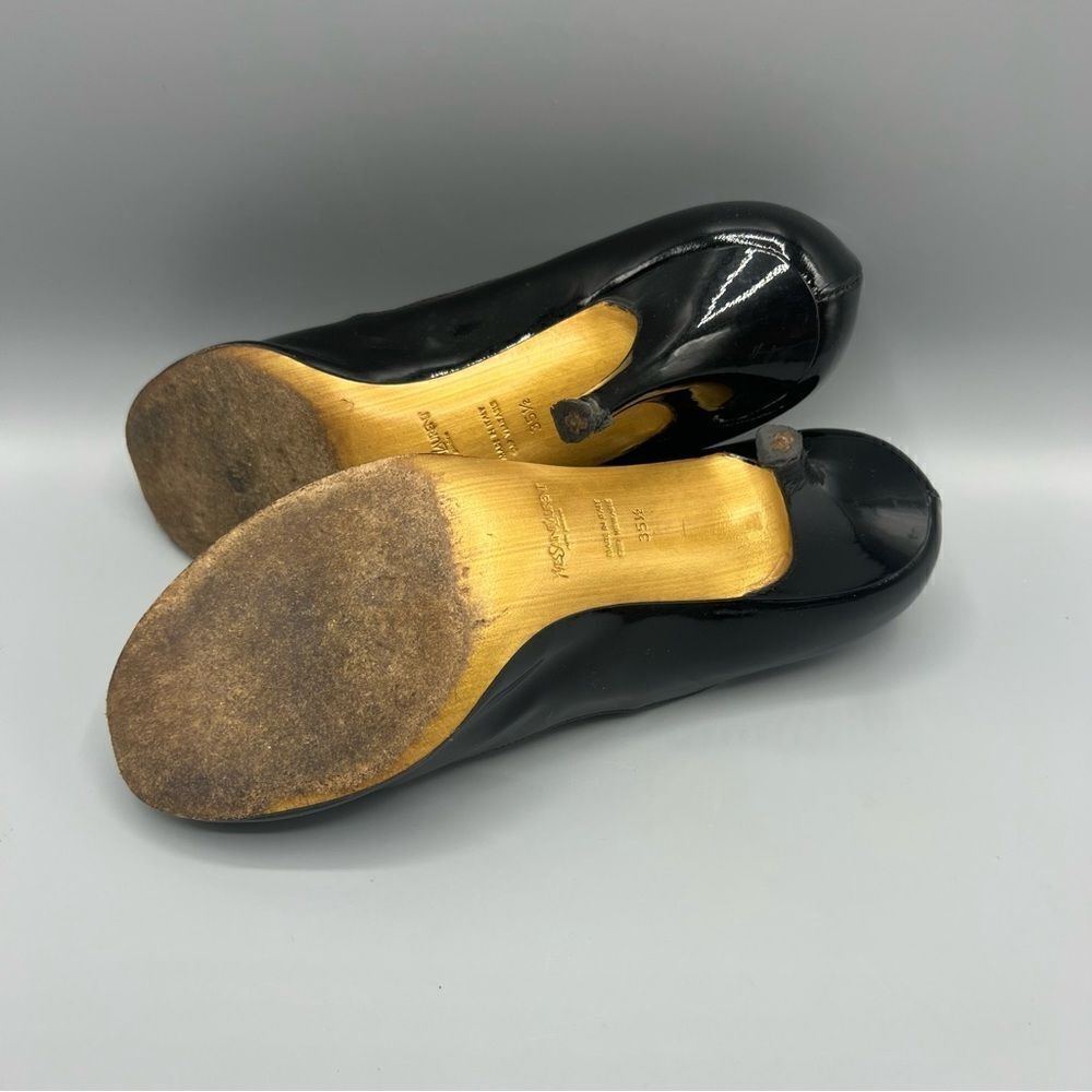 YSL Yves Saint Laurent Black Patent Leather Open Toe Heels Pumps - Picture 4 of 9